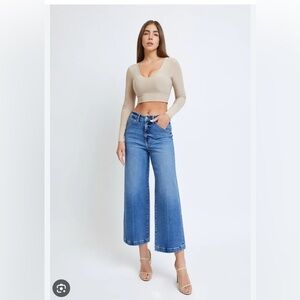 NWT Hidden LA Ribbed Round Neck Long Sleeve Crop Top in Nude Size S